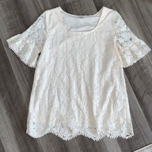 Cream Heart Patterned Lace Top